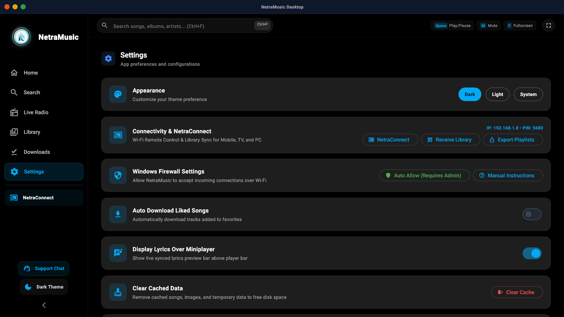 Settings Panel