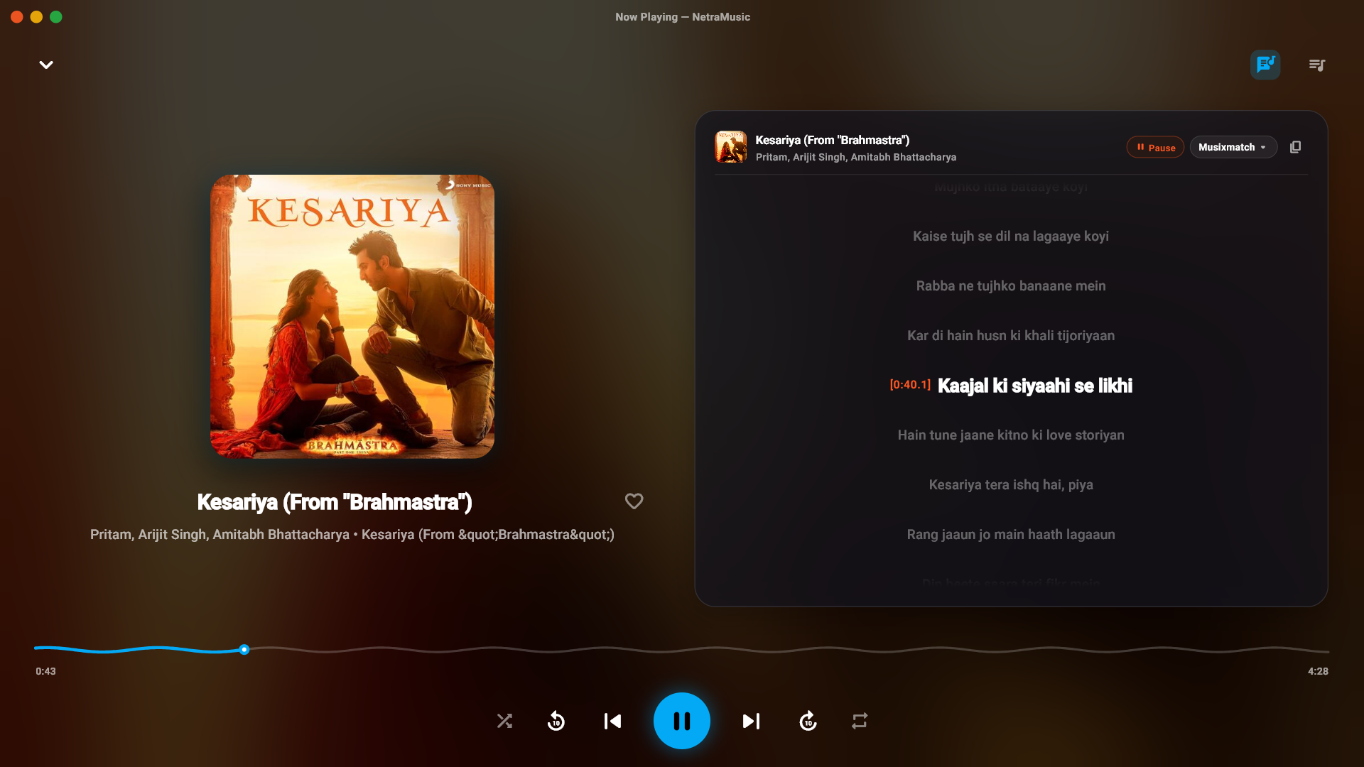 Player Ui with Synced Lyrics